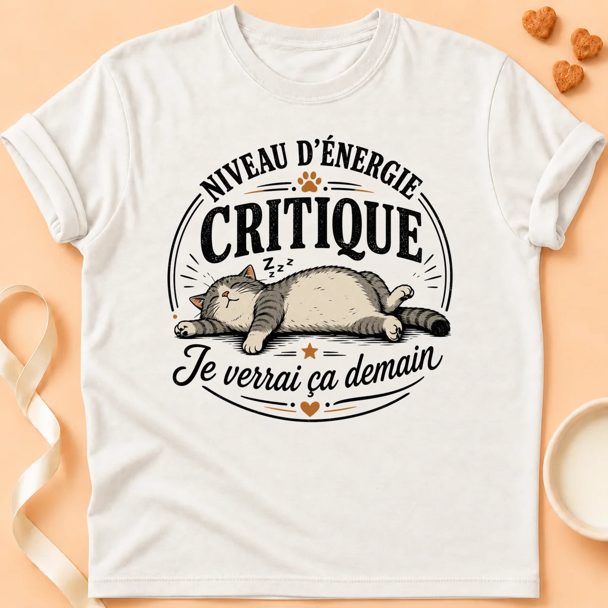 T-shirt chat Patoume – T-Shirt Flemme – Blanc
