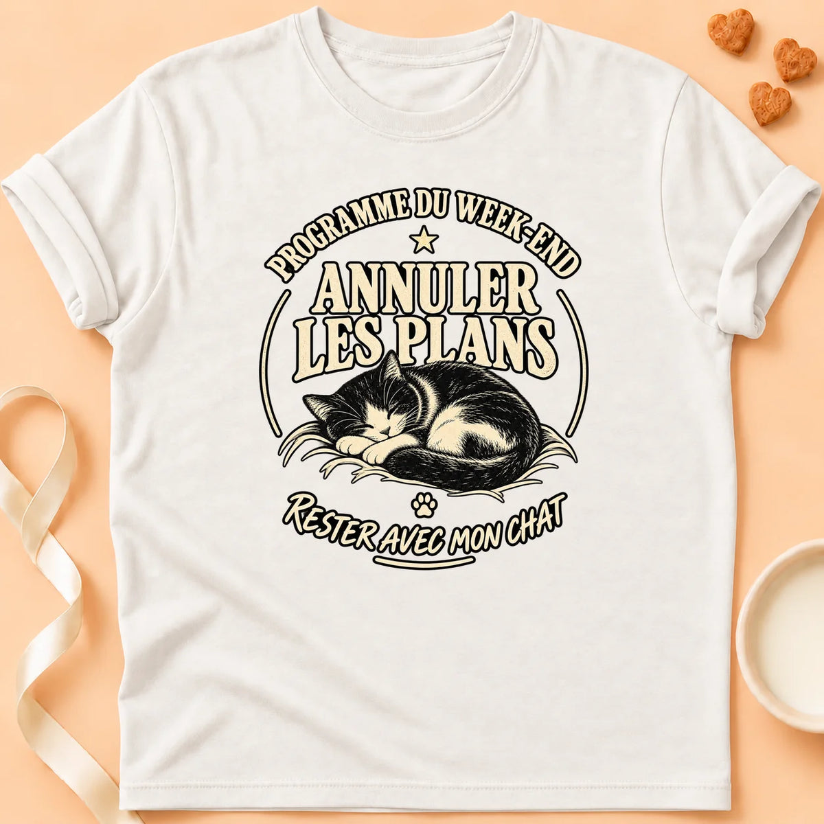 T-shirt chat Patoume – T-shirt Week end – Blanc