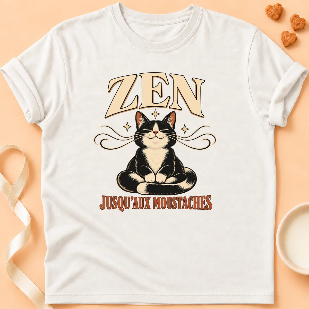 T-shirt chat Patoume – T-shirt Zen – Blanc