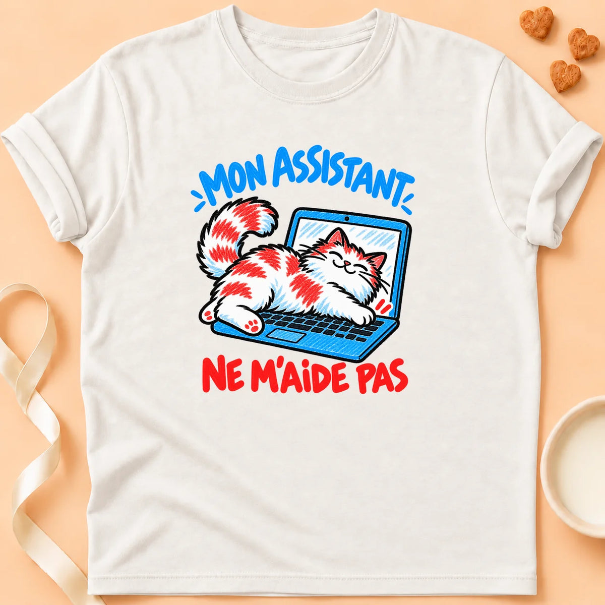 T-shirt chat Patoume – T-shirt Mon assistant – Blanc