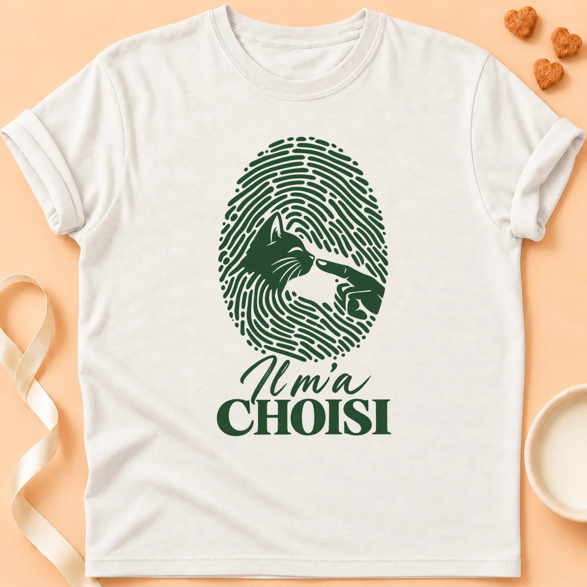 T-shirt chat Patoume – T-shirt Il m’a choisi – Blanc