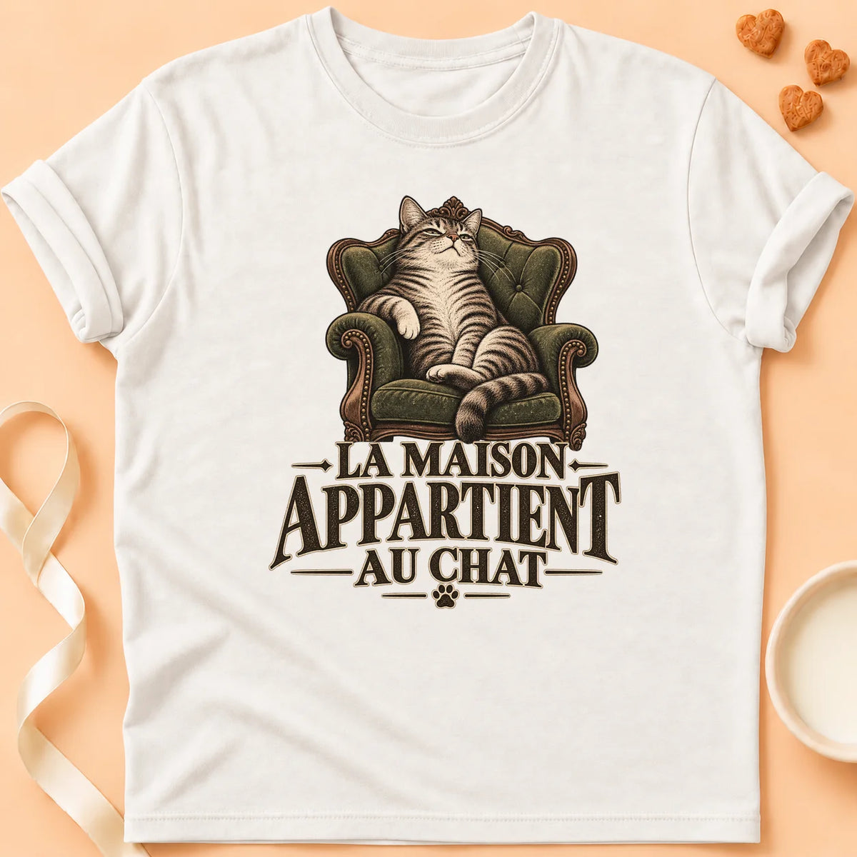 T-shirt chat Patoume – T-shirt Sa maison – Blanc