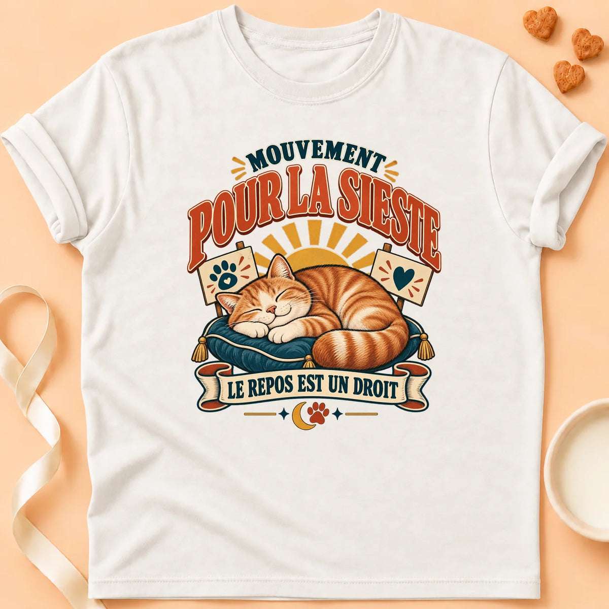 T-shirt chat Patoume – T-shirt Siesta – Blanc