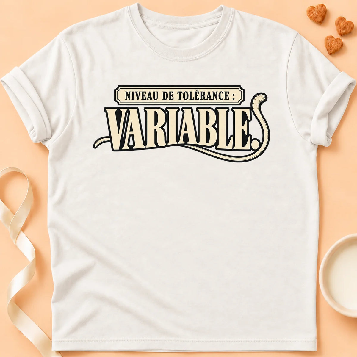 T-shirt chat Patoume – T-shirt Niveau de tolérance – Blanc