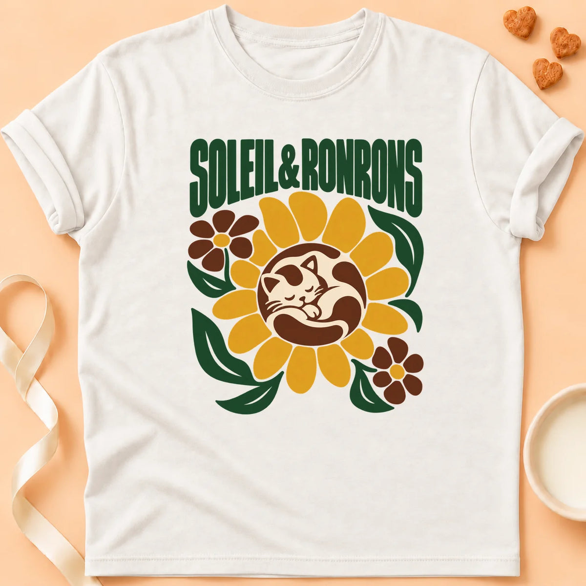 T-shirt chat Patoume – T-shirt Soleil et ronrons – Blanc