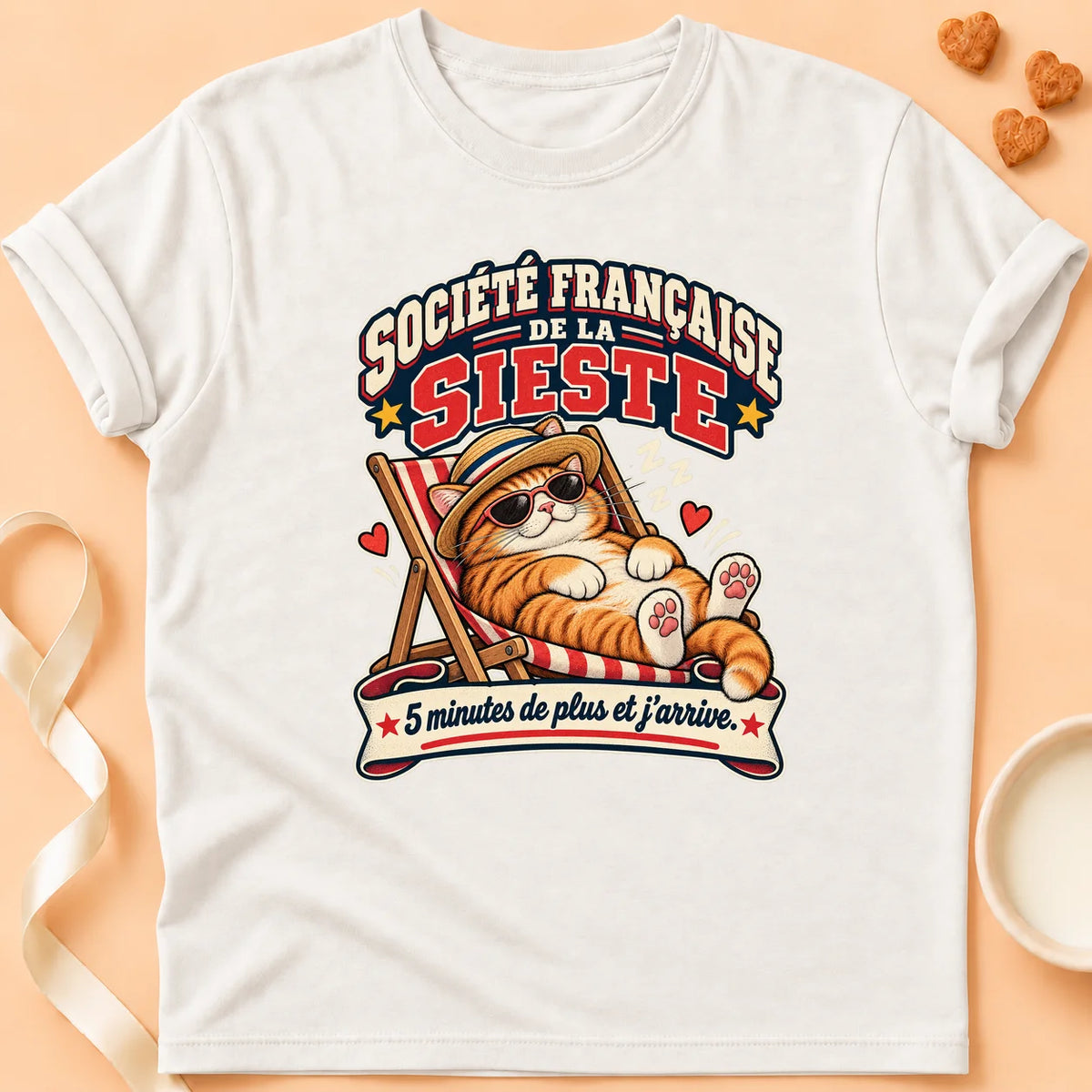 T-shirt chat Patoume – T-shirt Société francaise de la sieste – Blanc