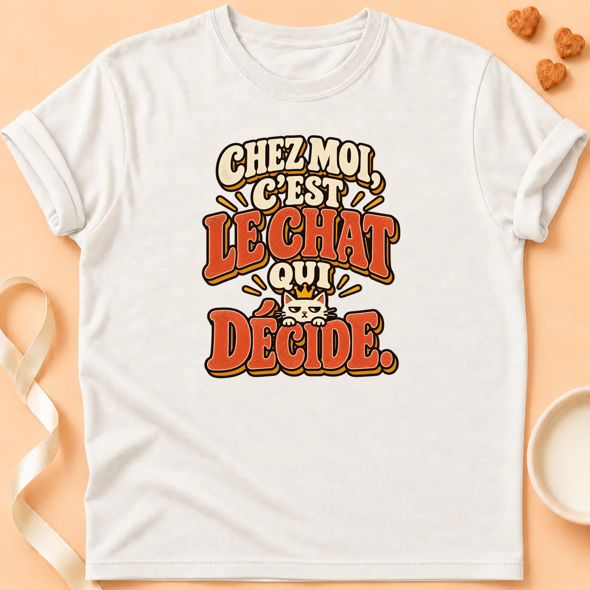 T-shirt chat Patoume – T-shirt Décisionnaire – Blanc