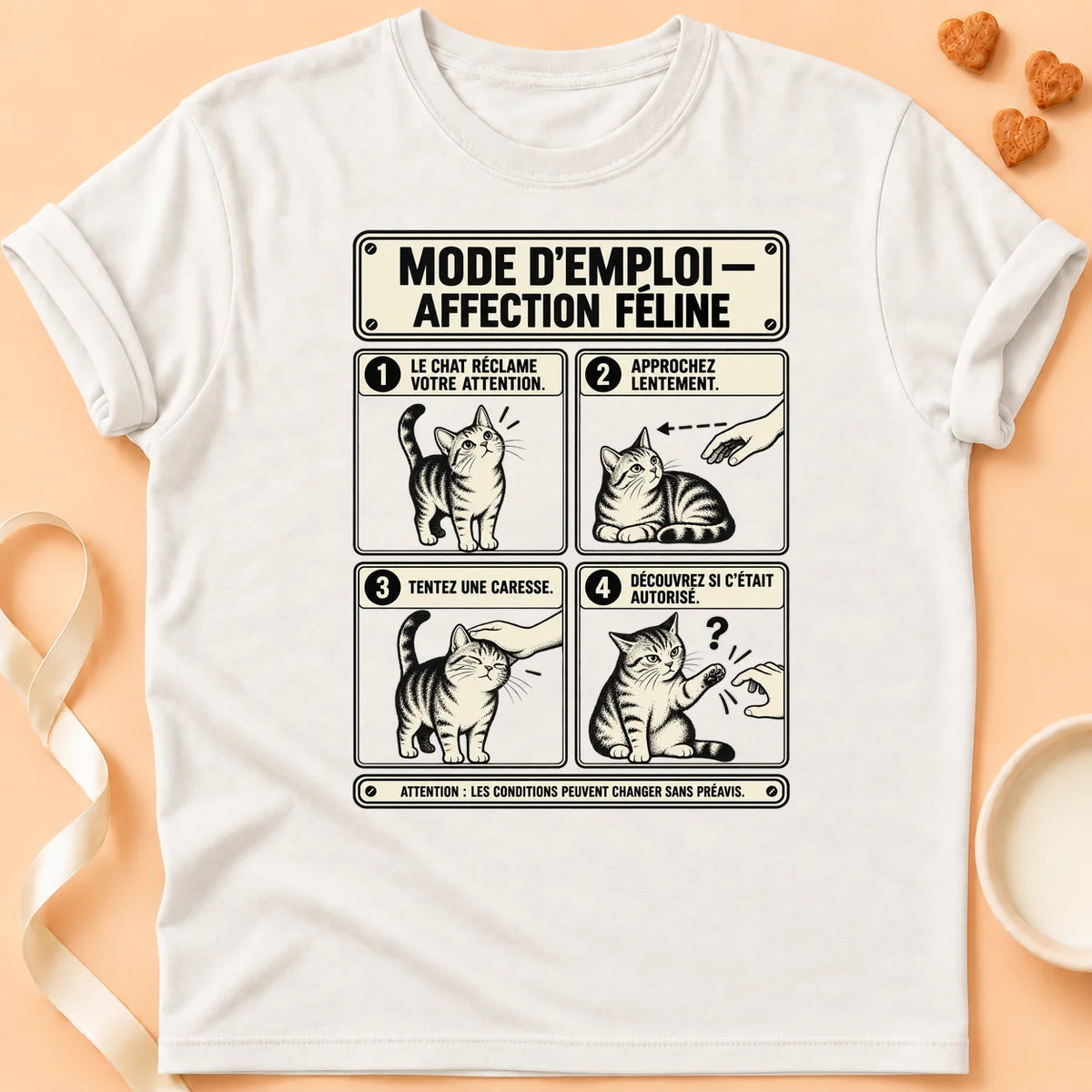 T-shirt chat Patoume – T-shirt Mode d’emploi – Blanc