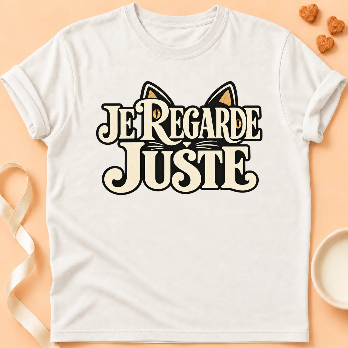 T-shirt chat Patoume – T-shirt Je regarde juste – Blanc