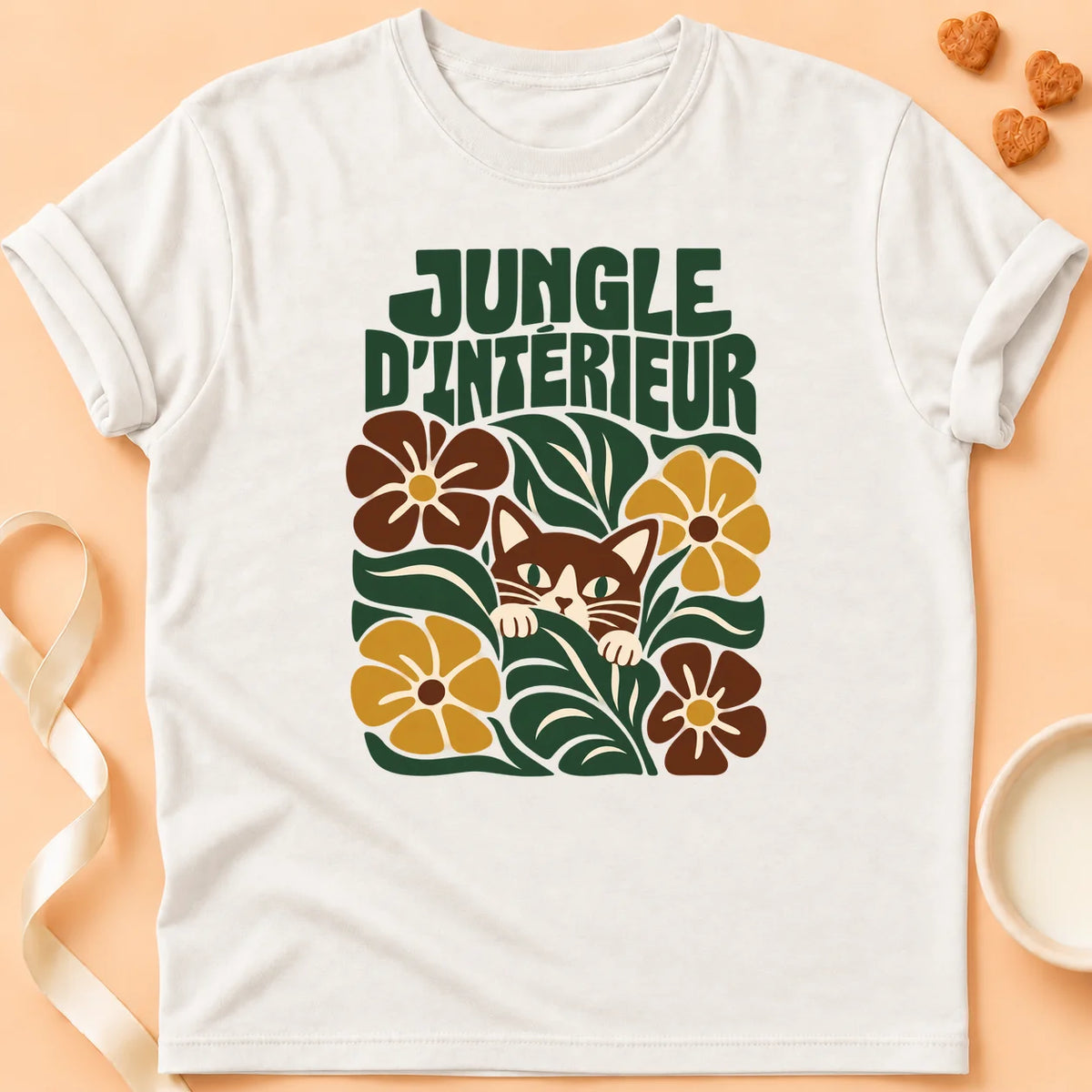 T-shirt chat Patoume – T-shirt Jungle d’intérieur – Blanc