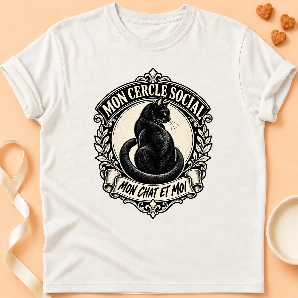 T-shirt chat Patoume – T-shirt Cercle social – Blanc