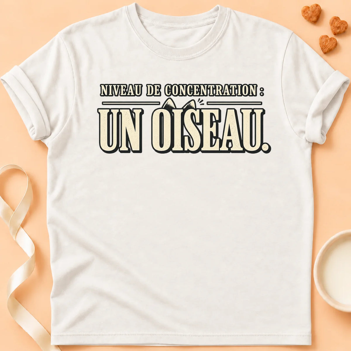 T-shirt chat Patoume – T-shirt Niveau de concentration – Blanc