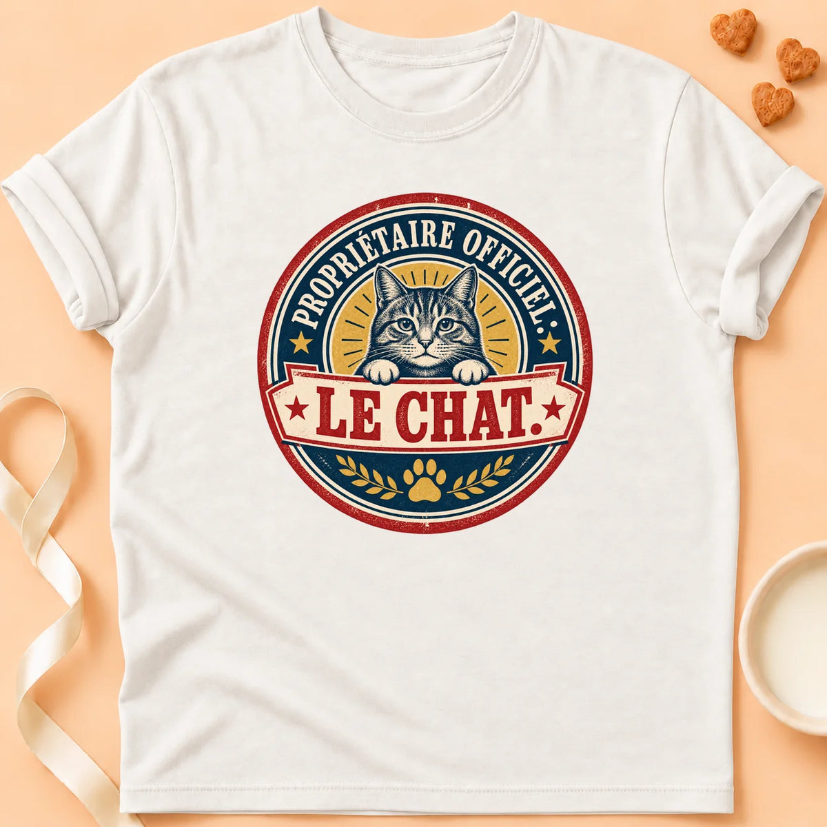 T-shirt chat Patoume – T-shirt Mon vrai propriétaire – Blanc