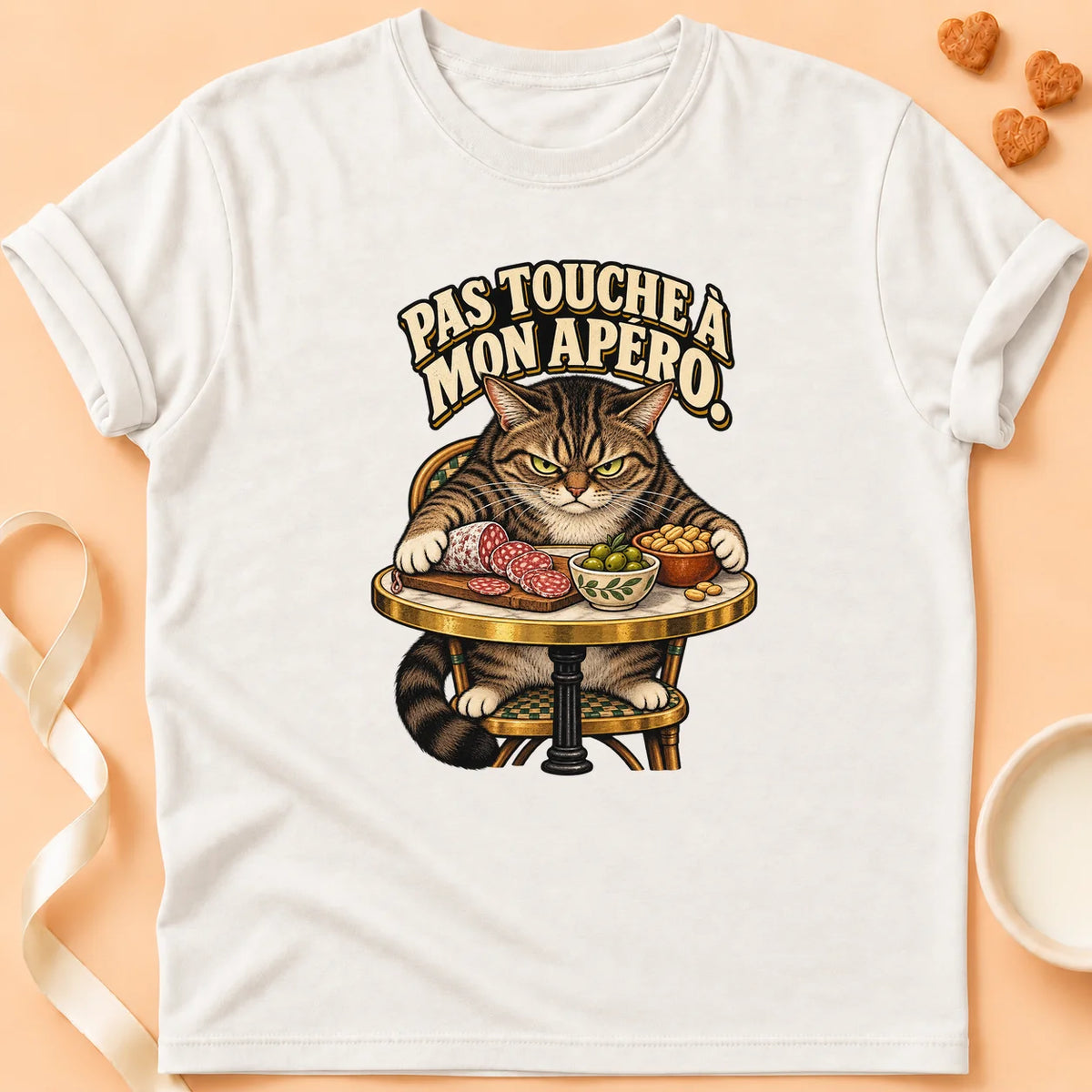 T-shirt chat Patoume – T-shirt Pas touche à mon apéro – Blanc
