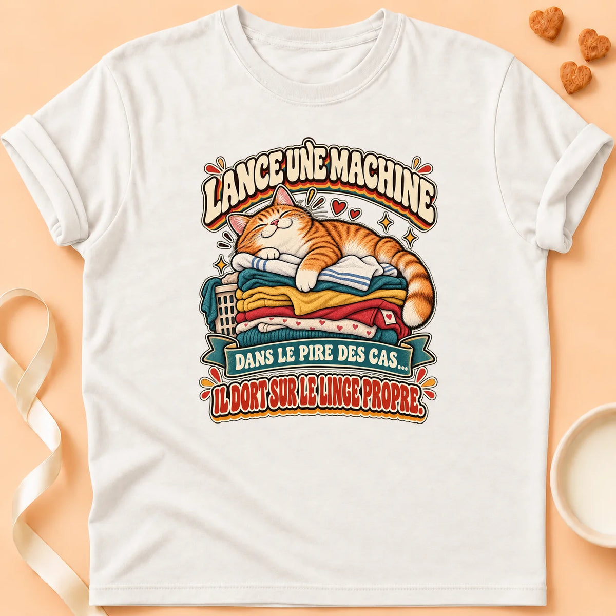 T-shirt chat Patoume – T-shirt Linge propre – Blanc