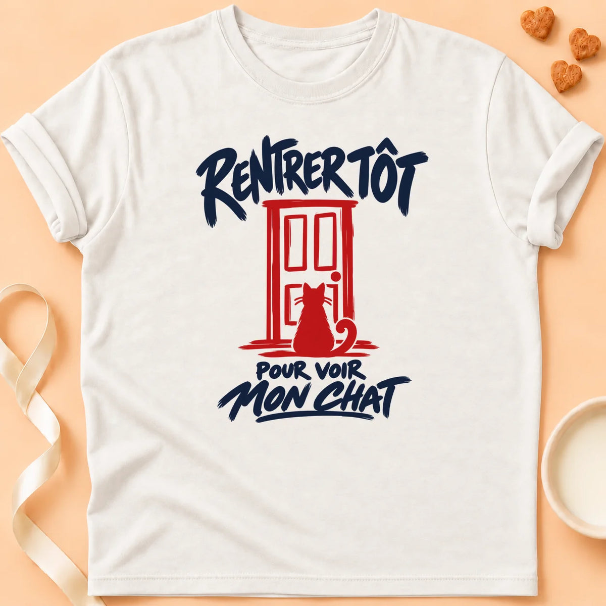 T-shirt chat Patoume – T-shirt Rentrer tôt – Blanc