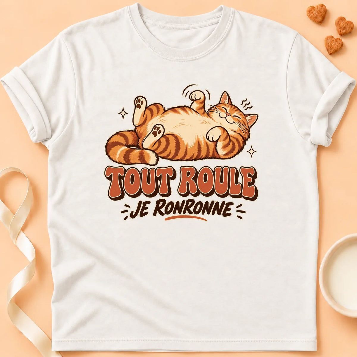 T-shirt chat Patoume – T-shirt Tout roule – Blanc