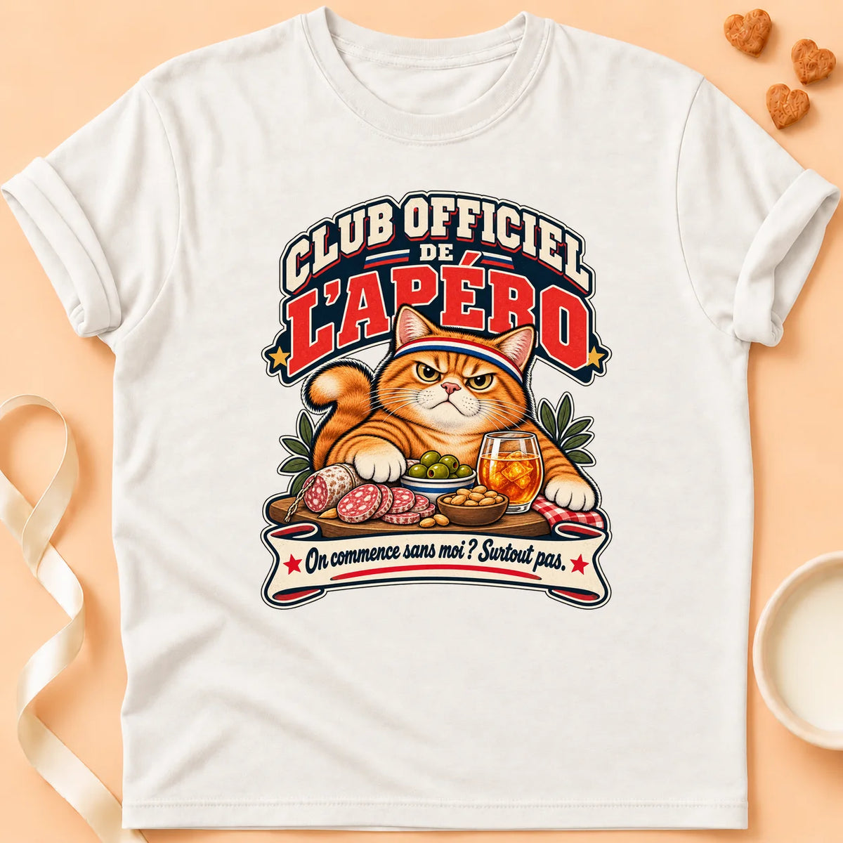 T-shirt chat Patoume – T-shirt Club officiel de l’apero – Blanc