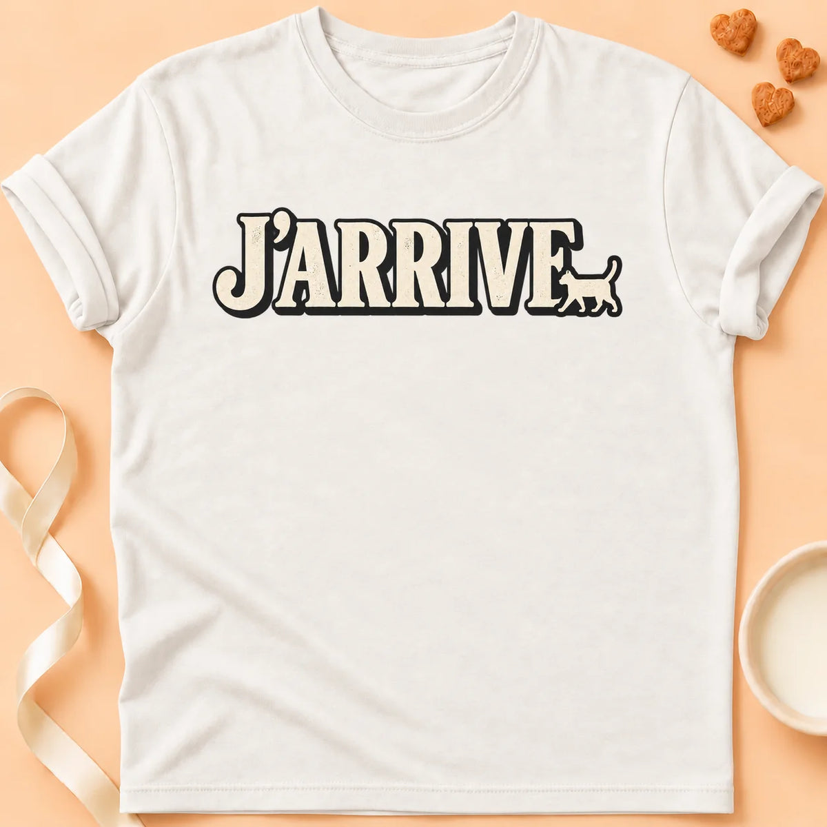 T-shirt chat Patoume – T-shirt J’arrive – Blanc