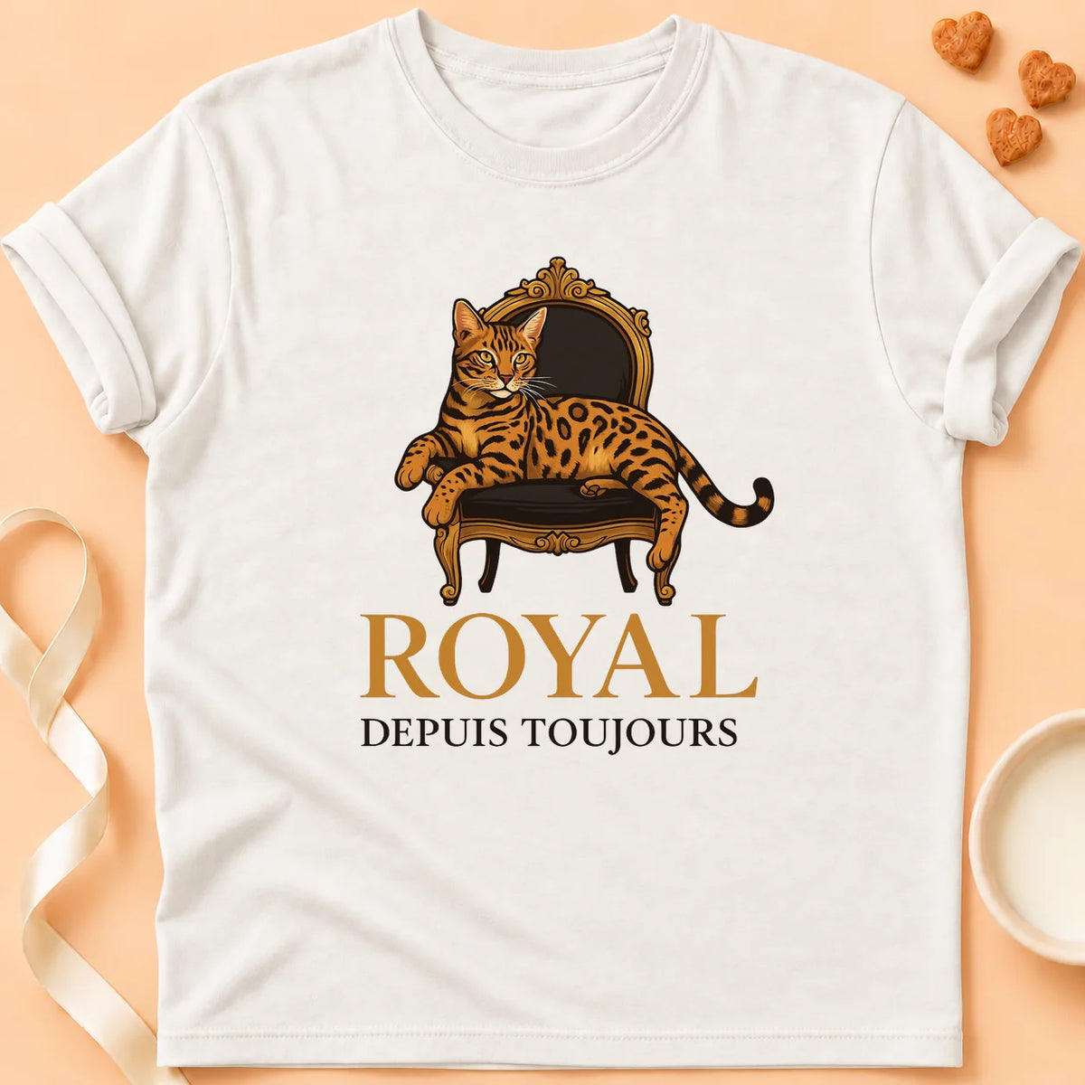 T-shirt chat Patoume – T-Shirt Royal – Blanc