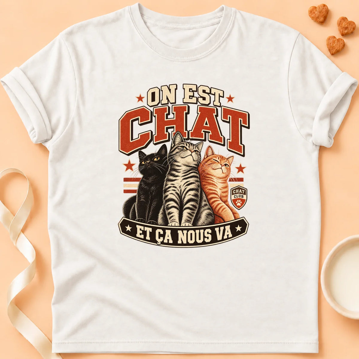T-shirt chat Patoume – T-shirt On est chat – Blanc