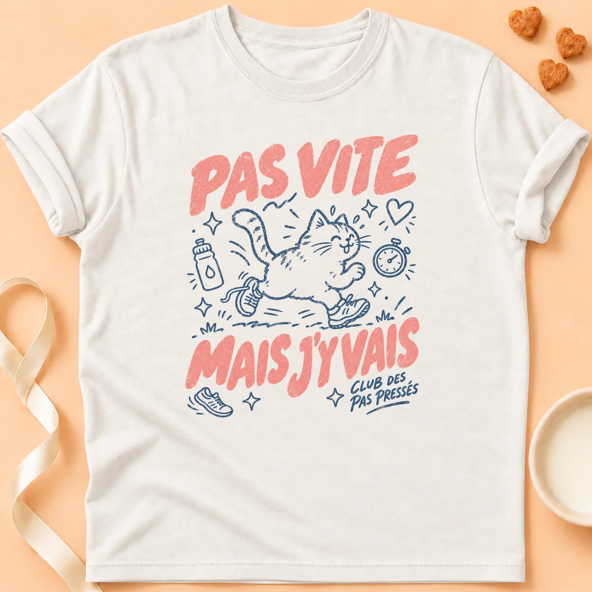 T-shirt chat Patoume – T-shirt Les pas pressés – Blanc
