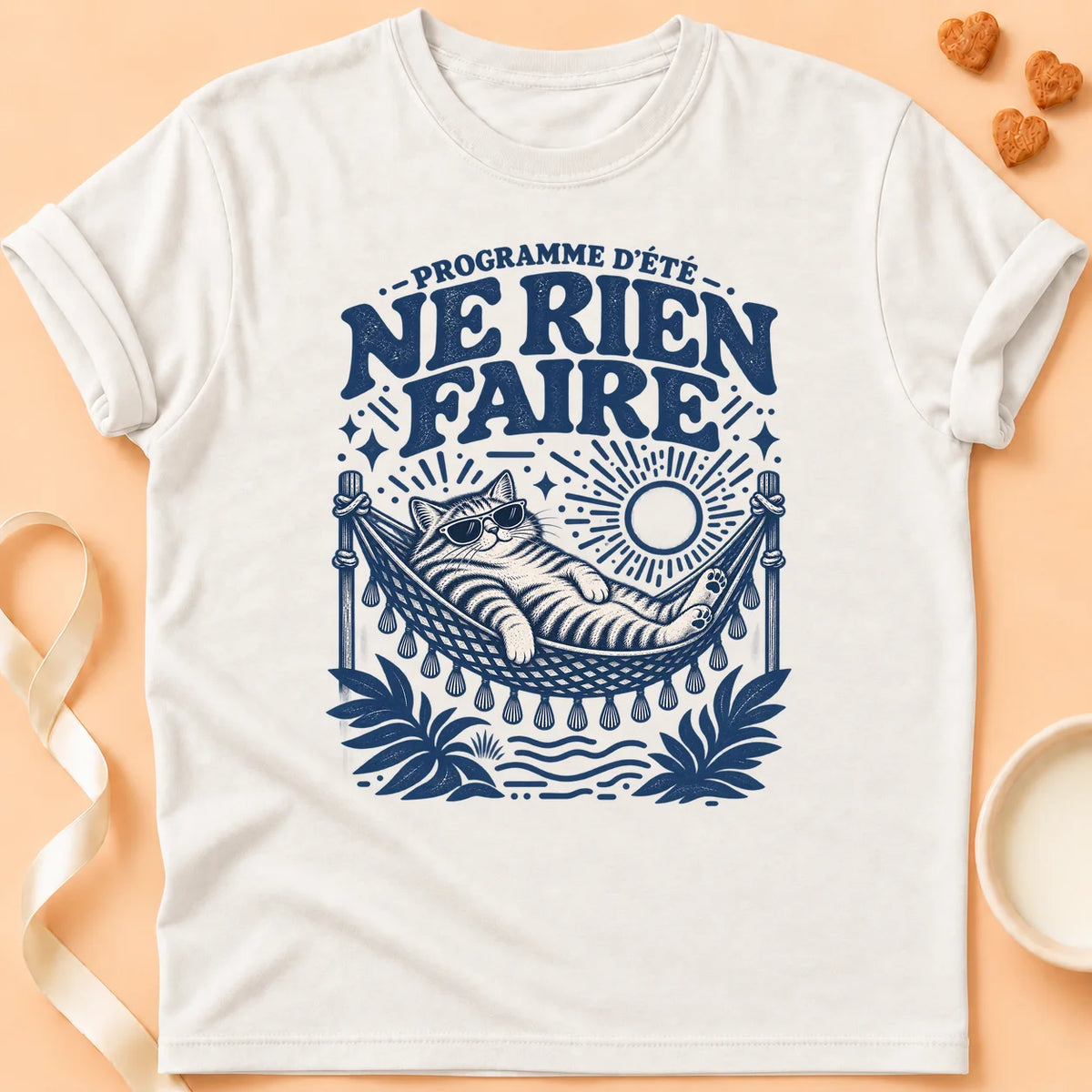 T-shirt chat Patoume – T-shirt Ne rien faire – Blanc