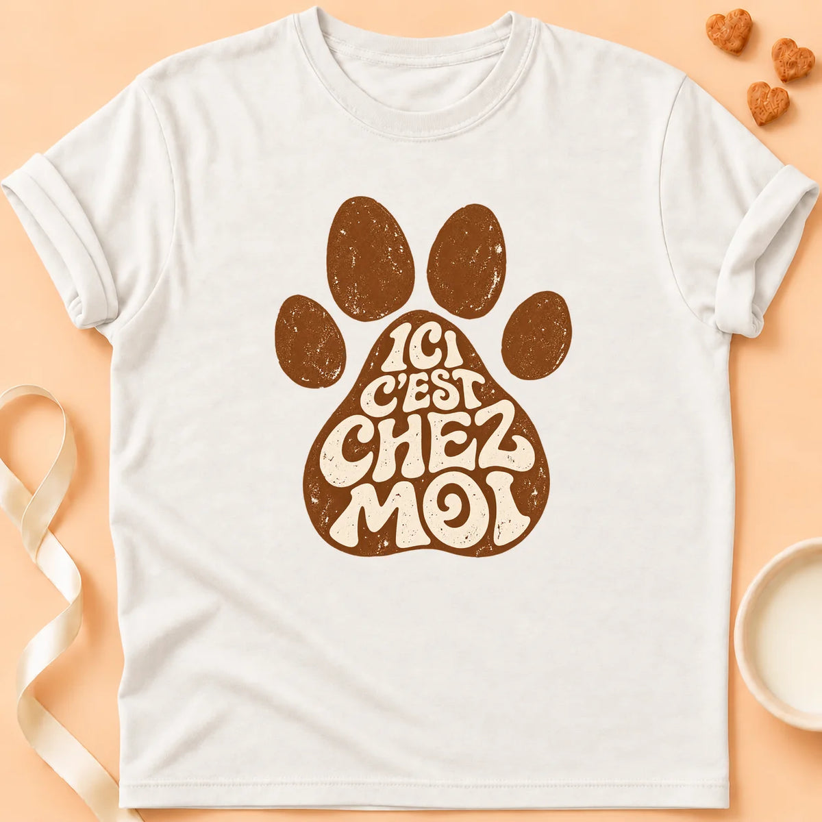 T-shirt chat Patoume – T-shirt Ici c’est chez moi – Blanc