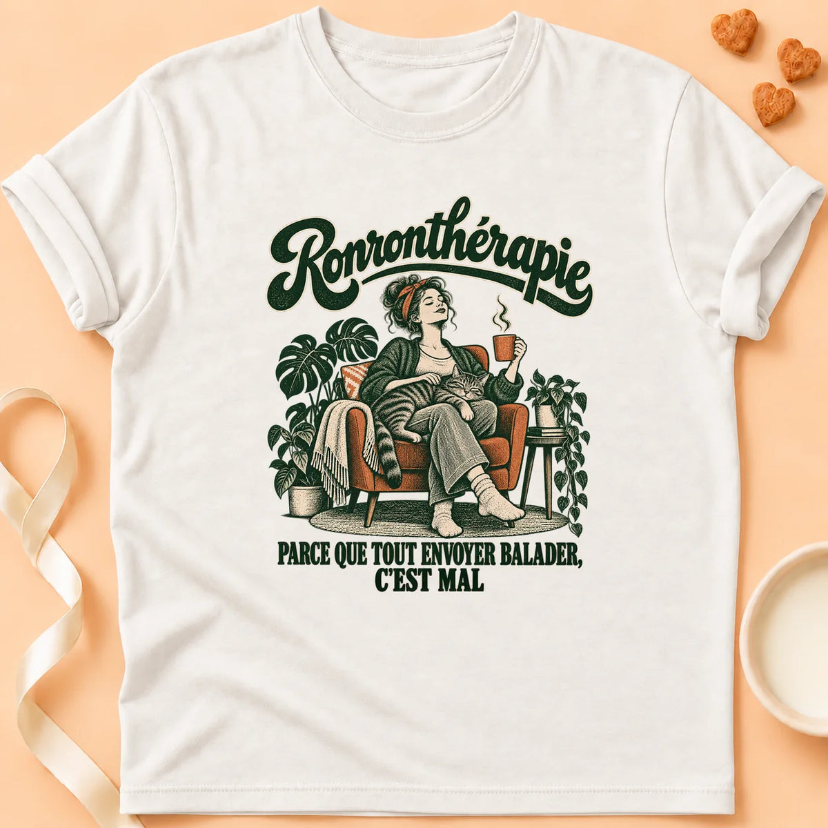 T-shirt chat Patoume – T-shirt Ronronthérapie – Blanc