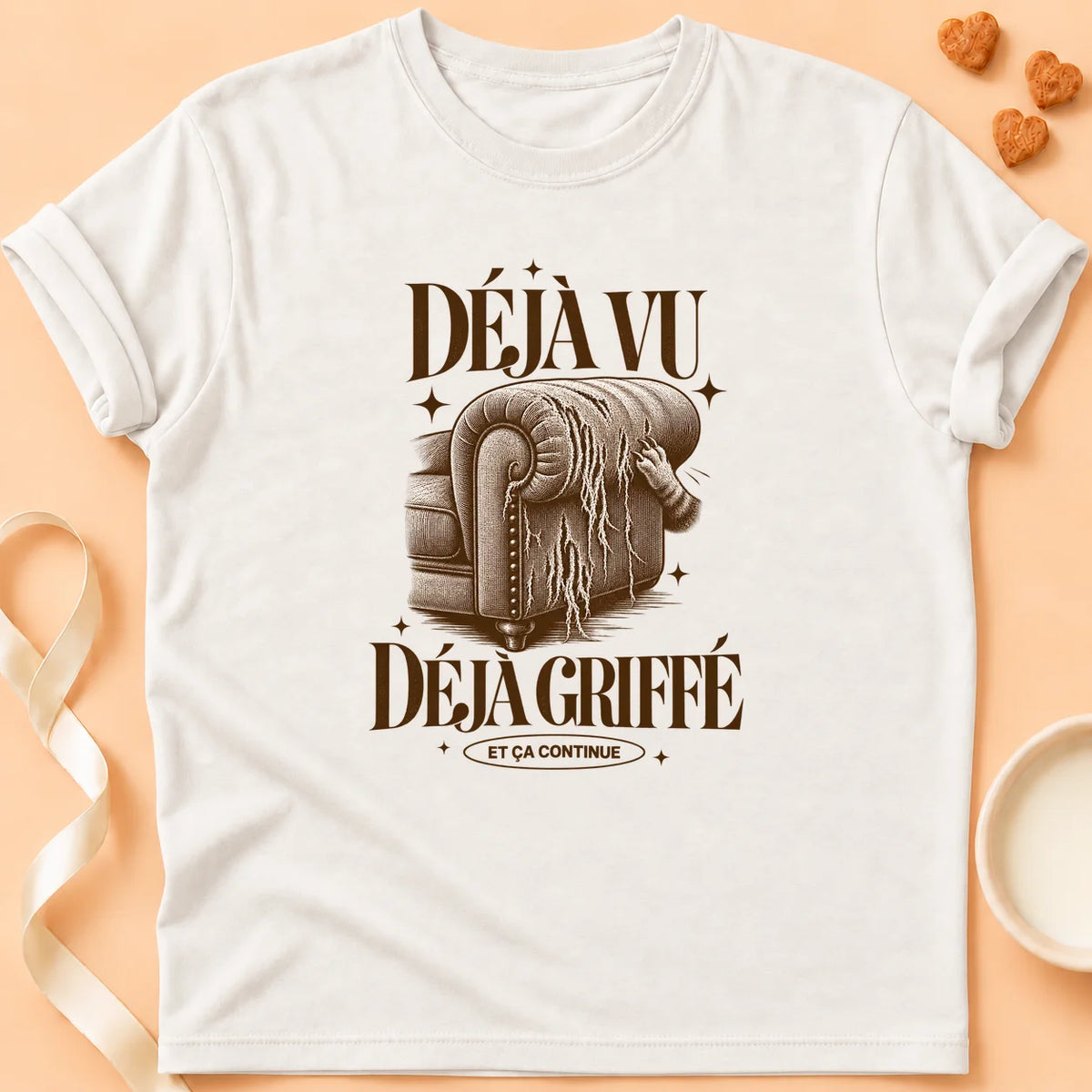 T-shirt chat Patoume – T-shirt Griffes déjà vu – Blanc