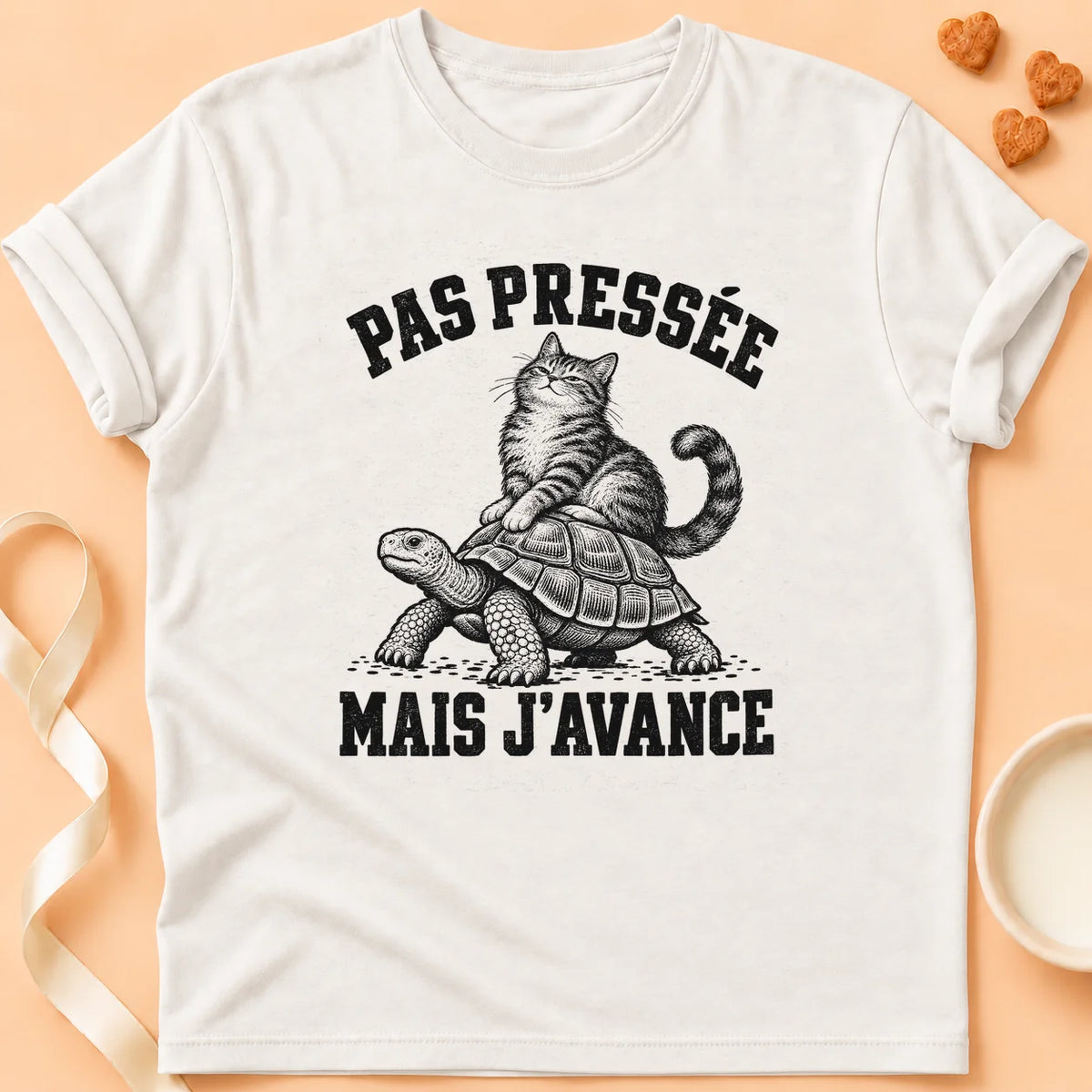 T-shirt chat Patoume – T-shirt Mon rythme – Blanc