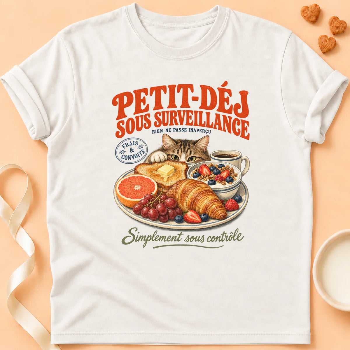 T-shirt chat Patoume – T-shirt Petit déj – Blanc