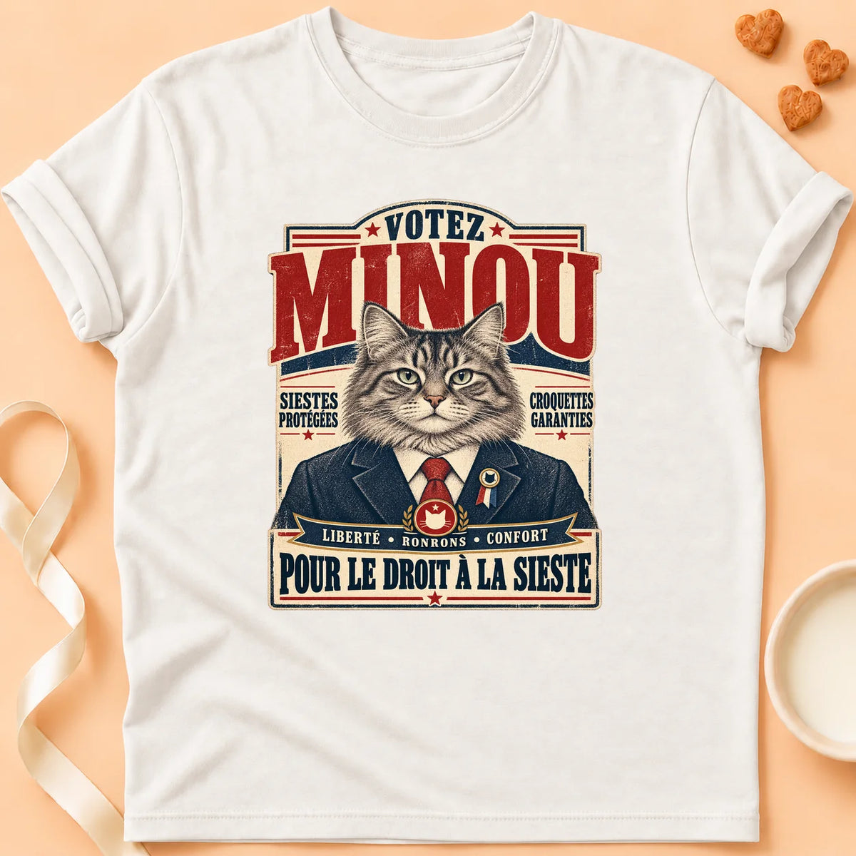T-shirt chat Patoume – T-shirt Votez minou – Blanc