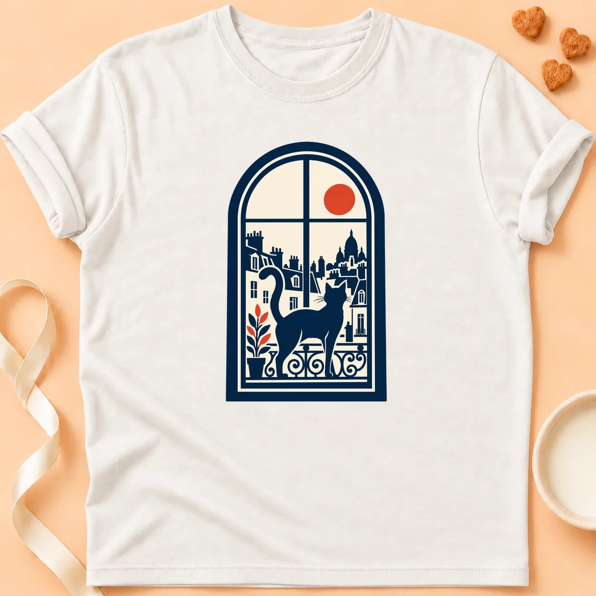 T-shirt chat Patoume – T-shirt Félin des toits – Blanc
