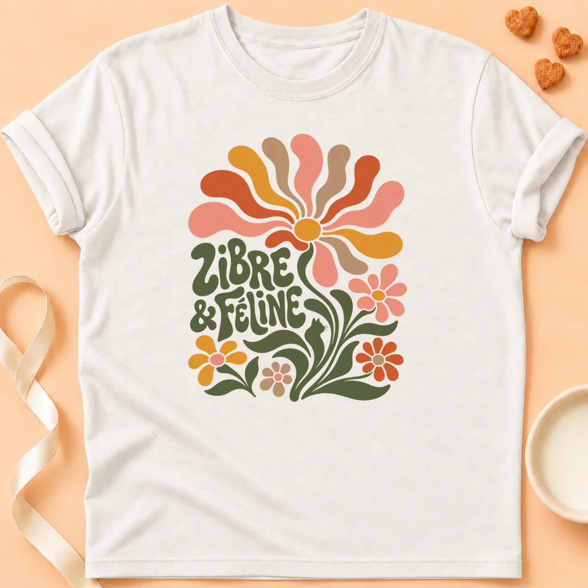 T-shirt chat Patoume – T-shirt Libre et féline – Blanc