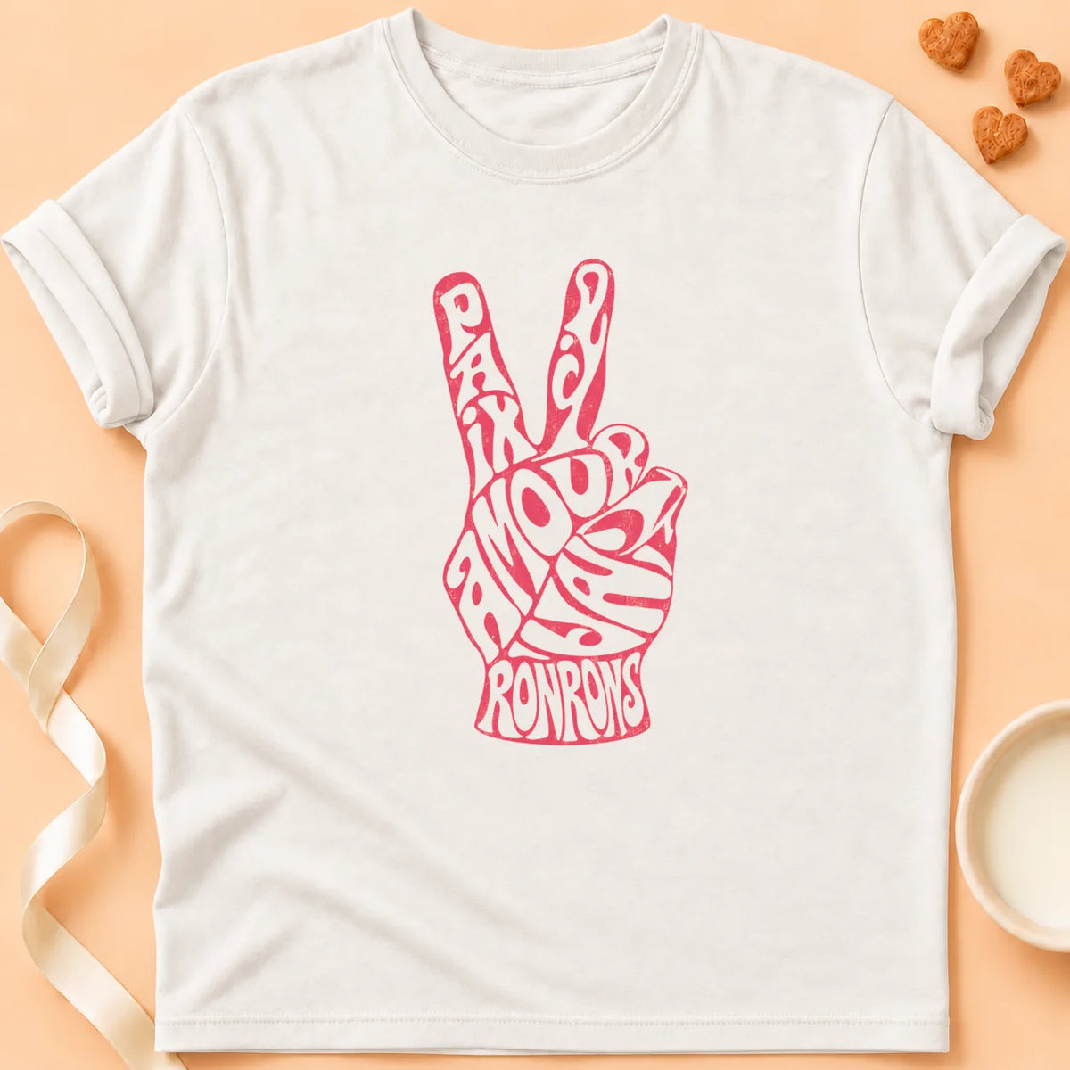 T-shirt chat Patoume – T-shirt Paix amour ronrons – Blanc