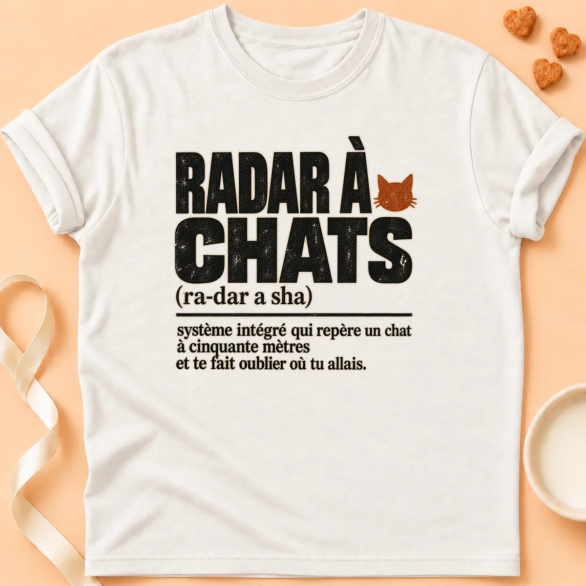 T-shirt chat Patoume – T-shirt Radar à chats – Blanc