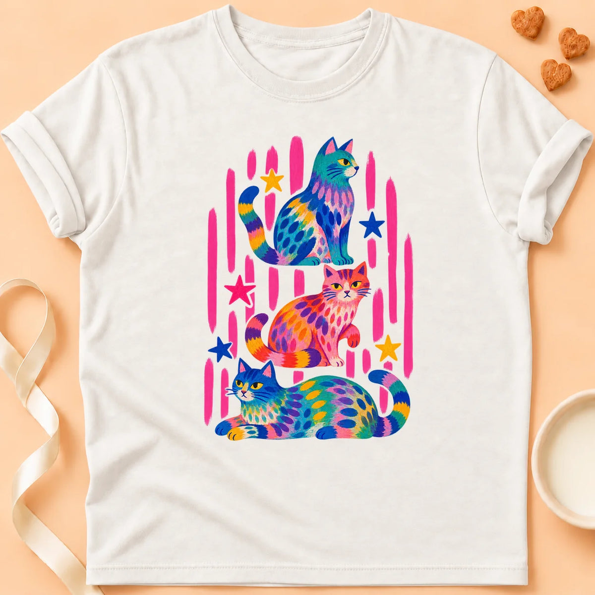 T-shirt chat Patoume – T-shirt Folk – Blanc