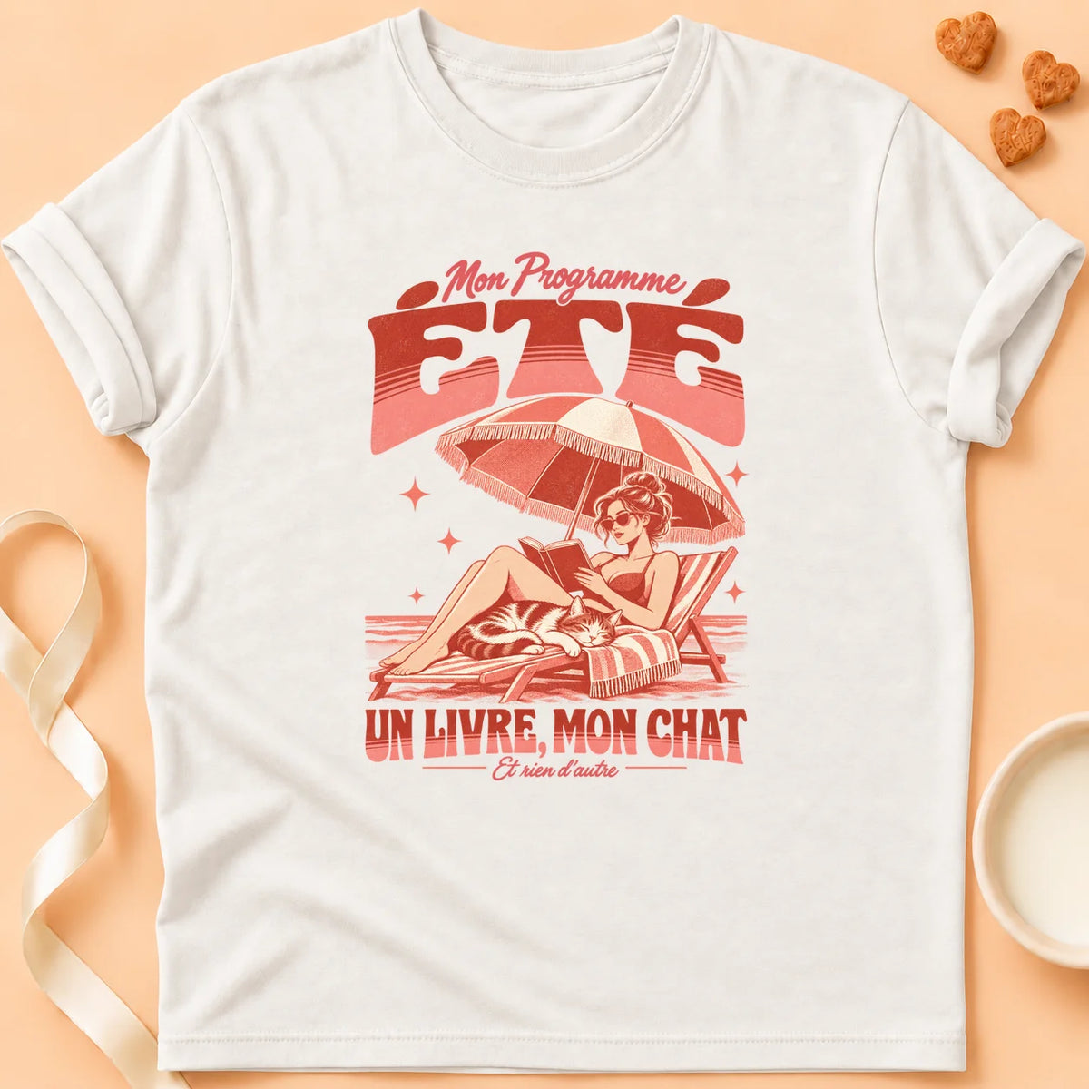 T-shirt chat Patoume – T-shirt Un livre mon chat – Blanc
