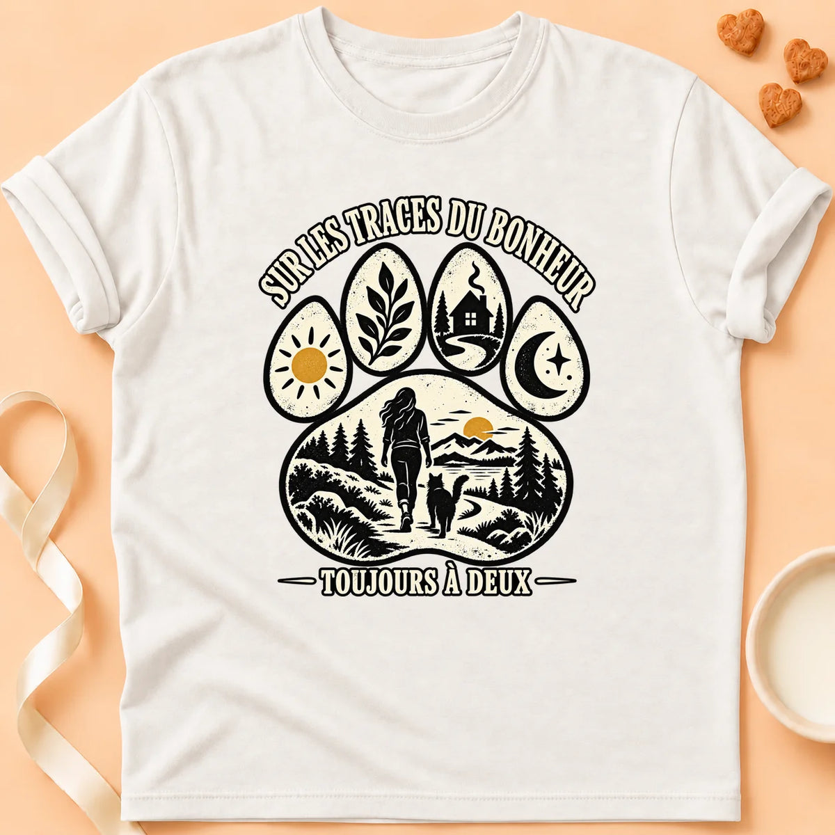 T-shirt chat Patoume – T-shirt Toujours à deux – Blanc