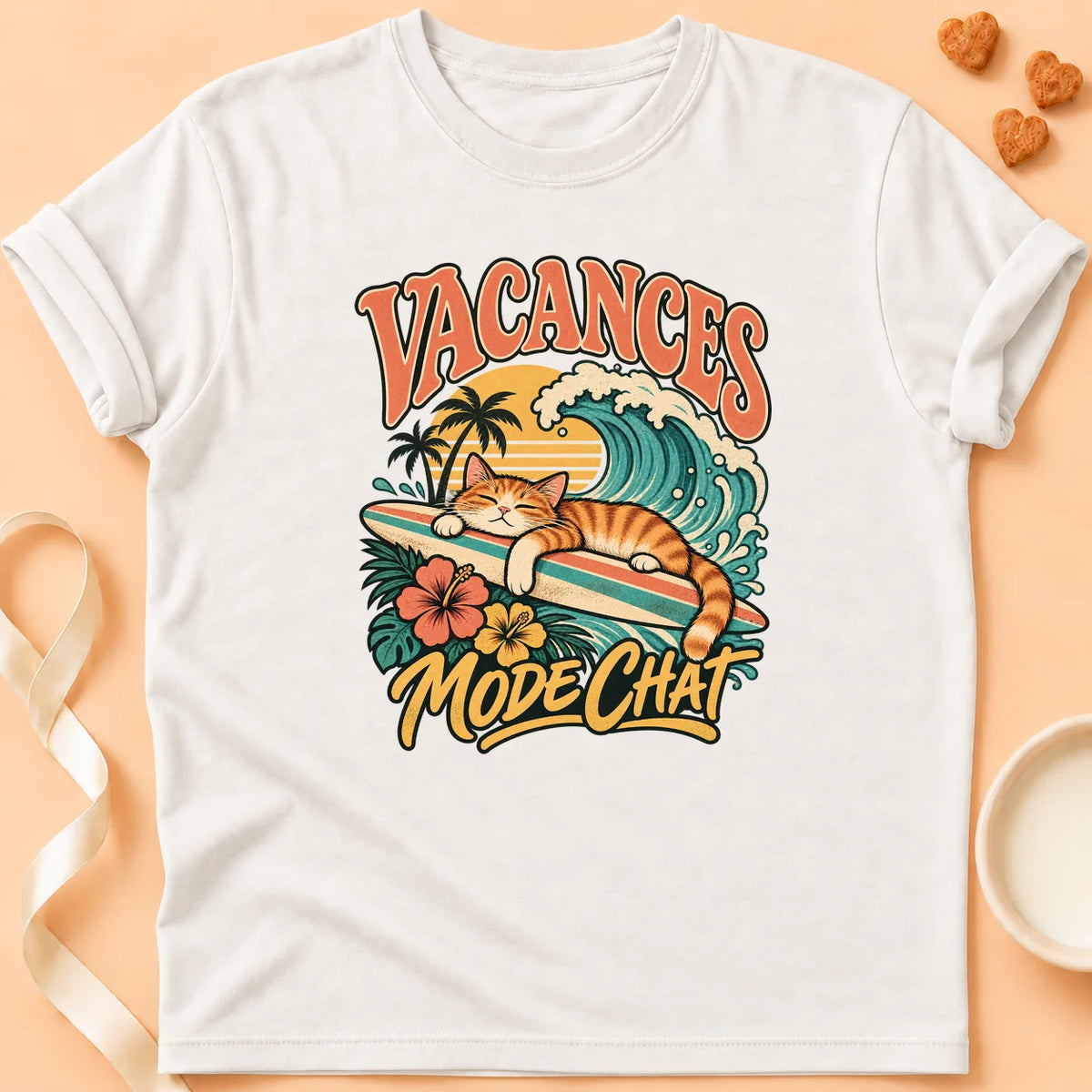 T-shirt chat Patoume – T-shirt Vacances – Blanc