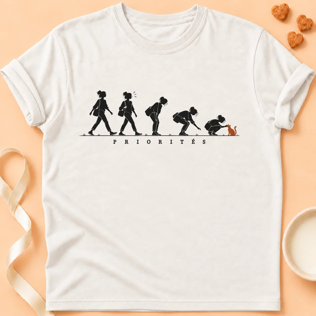 T-shirt chat Patoume – T-shirt Priorités – Blanc