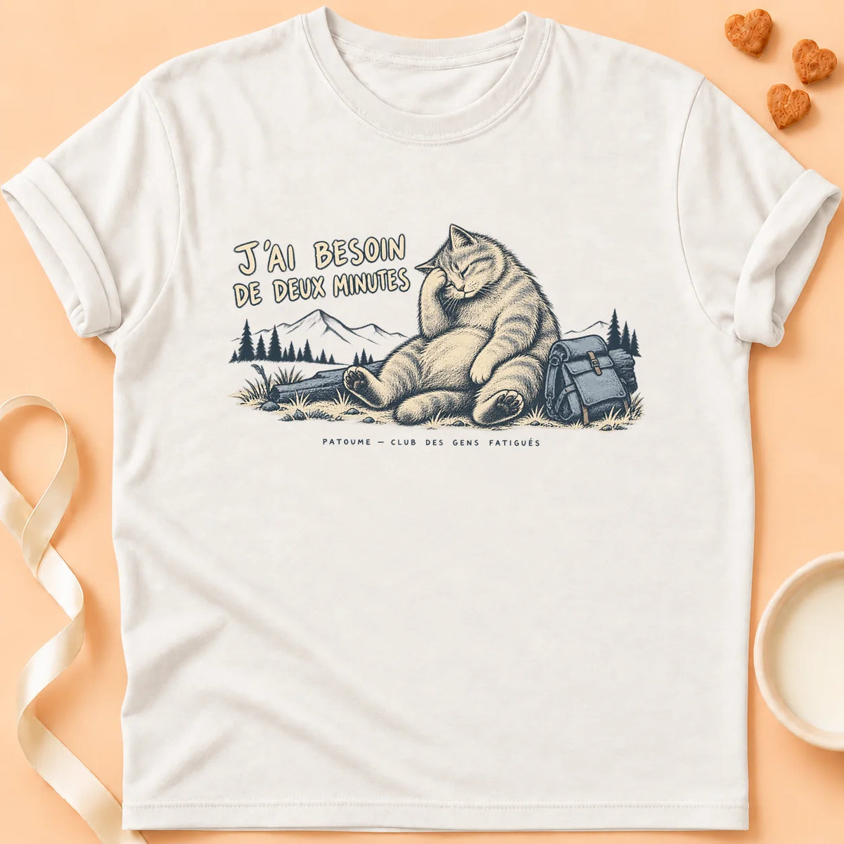 T-shirt chat Patoume – T-shirt Ptite pause – Blanc