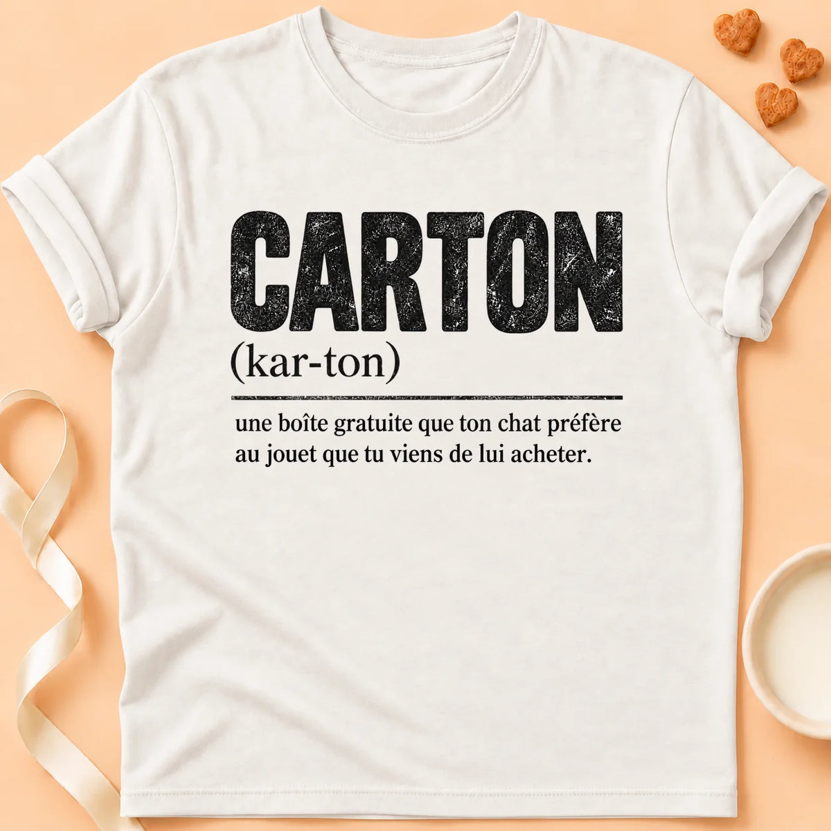 T-shirt chat Patoume – T-shirt Kar-ton – Blanc