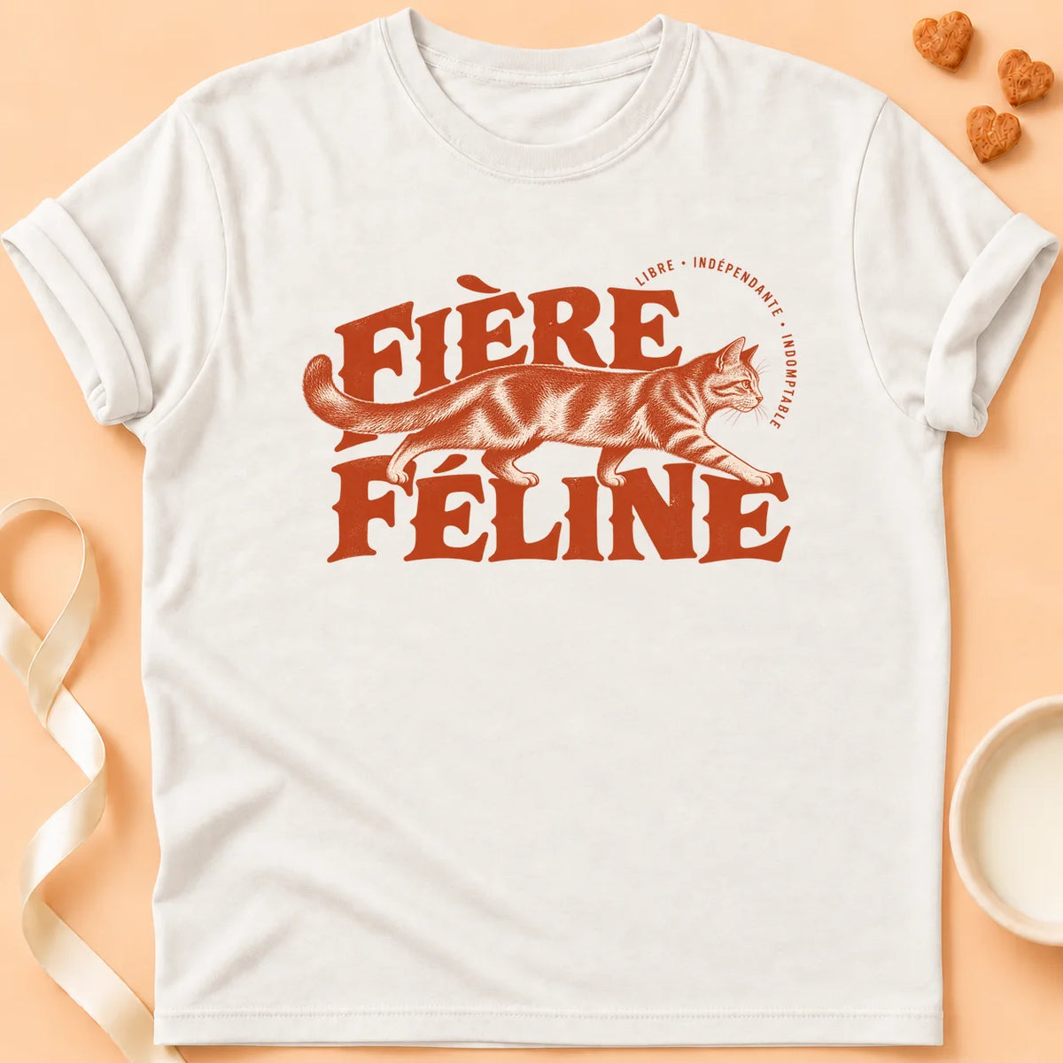 T-shirt chat Patoume – T-shirt Fière féline – Blanc
