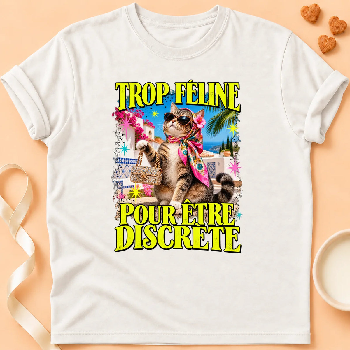 T-shirt chat Patoume – T-shirt Trop féline – Blanc