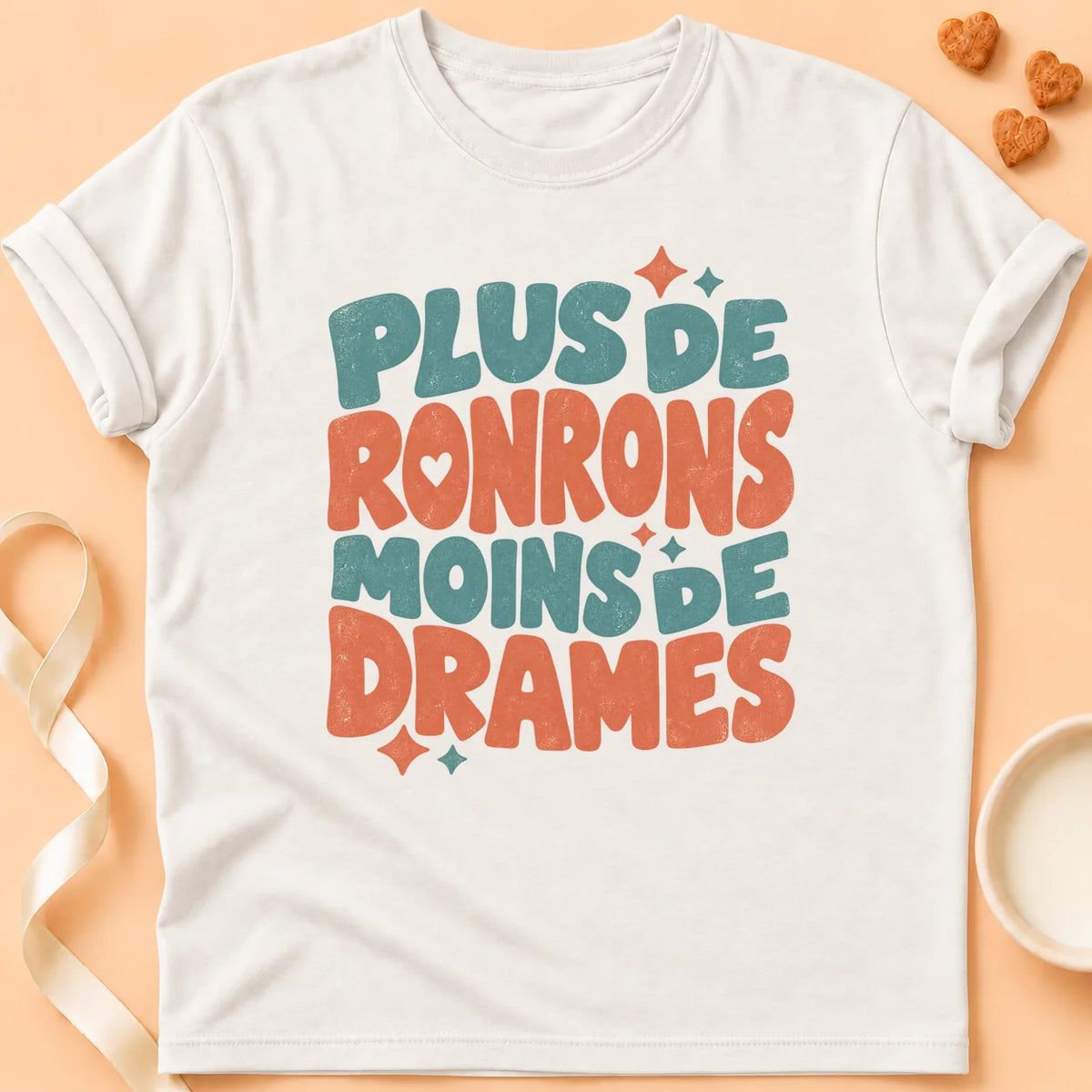 T-shirt chat Patoume – T-shirt Moins de drames – Blanc
