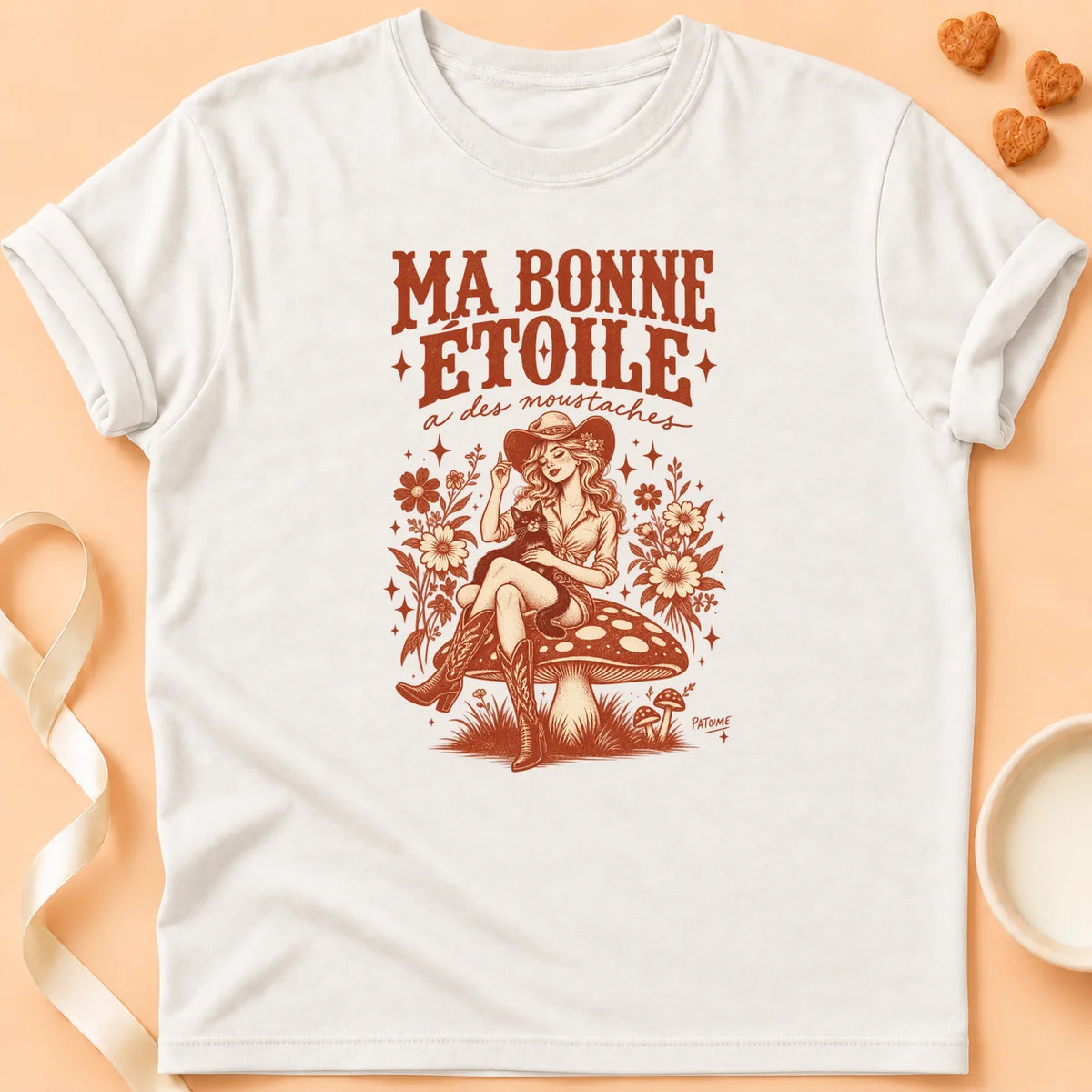 T-shirt chat Patoume – T-shirt Ma bonne étoile – Blanc