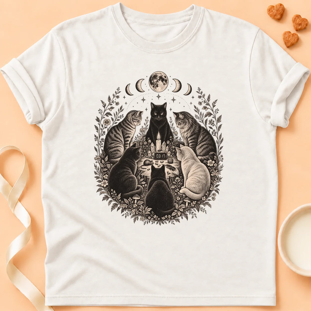 T-shirt chat Patoume – T-shirt Le conseil de nuit – Blanc