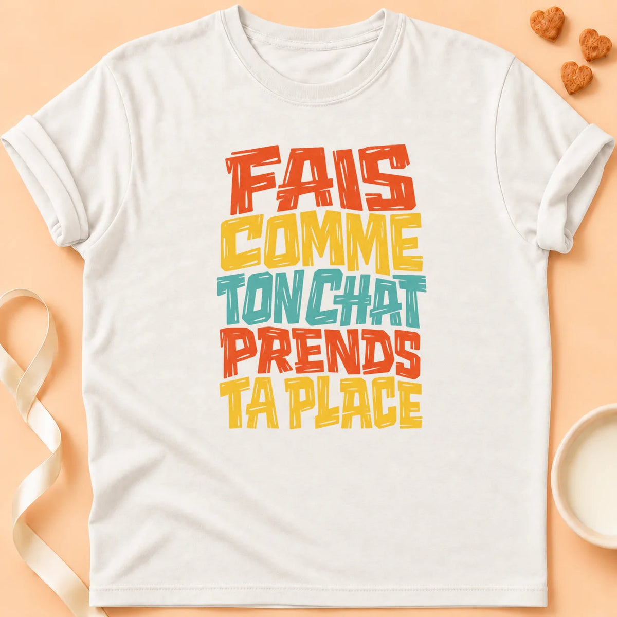 T-shirt chat Patoume – T-shirt Prends ta place – Blanc